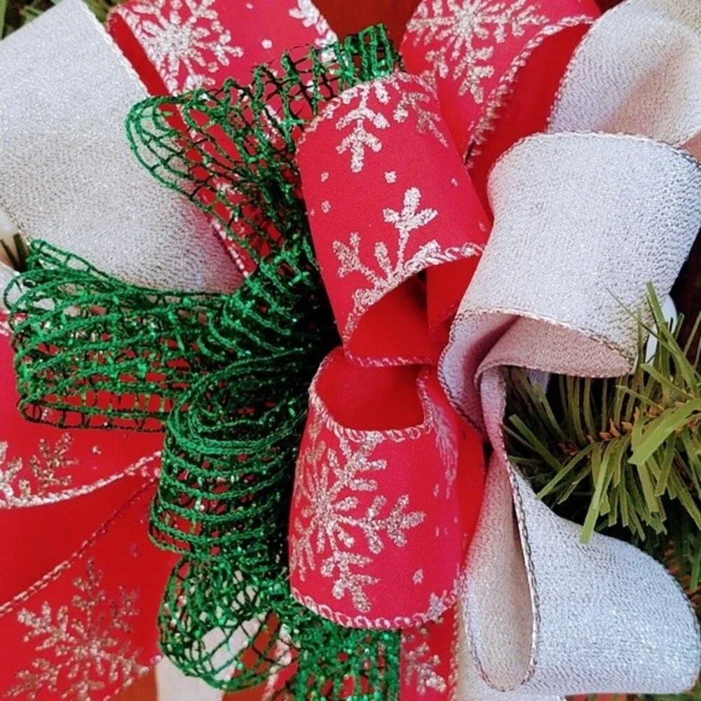 Hand Crafted Grapevine Christmas Wreath, Glitter Deer, Ribbon, Ornaments 18